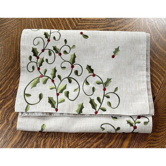 Vogue Collections Holiday Table Runner Christmas Holly Scrolls 67"X14" NWOT - Picture 2 of 7